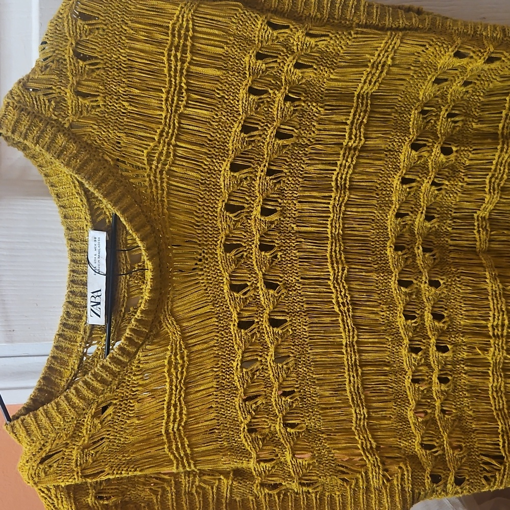 Zara Fringe Cotton  Blend  Mustard Blouse